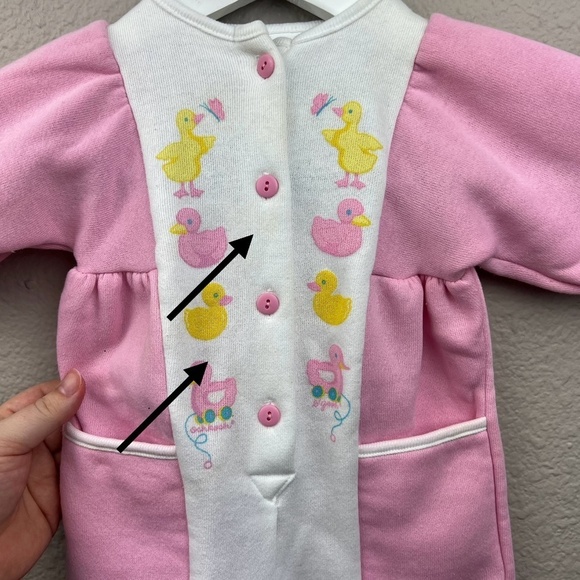 VTG OshKosh Vintage 90's Fleece Jumpsuit in Pink and White Sz 6-9M - Picture 8 of 9